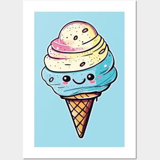 Cute Colorful Smiling Ice Cream Posters and Art